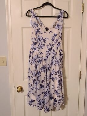 Floral V-Neck White and Blue Summer Dress - Torrid